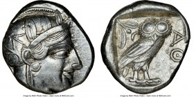 ATTICA. Athens. Ca. 440-404 BC. AR tetradrachm (23mm, 17.17 gm, 7h). NGC AU 4/5 - 4/5. Mid-mass coinage issue. Head of Athena right, wearing crested A...