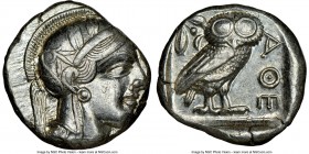 ATTICA. Athens. Ca. 440-404 BC. AR tetradrachm (22mm, 17.20 gm, 4h). NGC AU 4/5 - 4/5. Mid-mass coinage issue. Head of Athena right, wearing crested A...