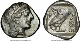 ATTICA. Athens. Ca. 440-404 BC. AR tetradrachm (26mm, 17.21 gm, 4h). NGC AU 4/5 - 4/5. Mid-mass coinage issue. Head of Athena right, wearing crested A...