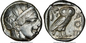 ATTICA. Athens. Ca. 440-404 BC. AR tetradrachm (23mm, 17.21 gm, 9h). NGC AU 4/5 - 4/5. Mid-mass coinage issue. Head of Athena right, wearing crested A...