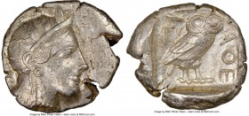 ATTICA. Athens. Ca. 440-404 BC. AR tetradrachm (28mm, 17.10 gm, 11h). NGC AU 4/5 - 4/5. Mid-mass coinage issue. Head of Athena right, wearing crested ...