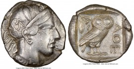 ATTICA. Athens. Ca. 440-404 BC. AR tetradrachm (26mm, 17.17 gm, 10h). NGC AU 4/5 - 3/5. Mid-mass coinage issue. Head of Athena right, wearing crested ...