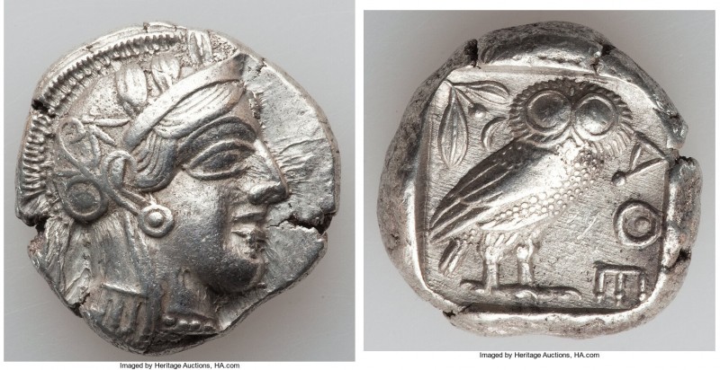 ATTICA. Athens. Ca. 440-404 BC. AR tetradrachm (24mm, 17.20 gm, 1h). XF. Mid-mas...