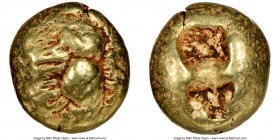 IONIA. Ephesus. Ca. 600-550 BC. EL third-stater or trite (12mm, 4.72 gm). NGC Choice Fine 3/5 - 4/5. 'Primitive' bee, viewed from above / Two incuse s...