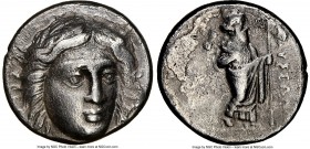 CARIAN SATRAPS. Maussollus (377-353 BC). AR drachm (15mm, 11h). NGC VF. Laureate head of Apollo facing, turned slightly right, hair parted in center a...