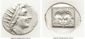 CARIAN ISLANDS. Rhodes. Ca. 88-84 BC. AR drachm (16mm, 2.43 gm, 1h). About XF. Plinthophoric standard, Nicagoras, magistrate. Radiate head of Helios r...