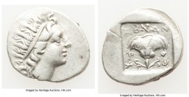 CARIAN ISLANDS. Rhodes. Ca. 88-84 BC. AR drachm (16mm, 2.23 gm, 1h). VF. Plinthophoric standard, Zenon, magistrate. Radiate head of Helios right / ZHN...