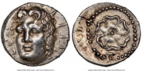 CARIAN ISLANDS. Rhodes. Ca. 84-30 BC. AR drachm (19mm, 4.37 gm, 6h). NGC Choice AU 5/5 - 4/5. Radiate head of Helios facing, turned slightly left, hai...