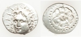 CARIAN ISLANDS. Rhodes. Ca. 84-30 BC. AR drachm (20mm, 4.02 gm, 12h). XF. Radiate head of Helios facing, turned slightly left, hair parted in center a...