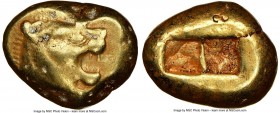 LYDIAN KINGDOM. Alyattes or Walwet (ca. 610-546 BC). EL third-stater or trite (13mm, 4.73 gm). NGC Choice Fine 5/5 - 4/5, countermark. Uninscribed, Ly...
