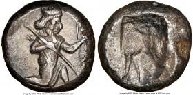 ACHAEMENID PERSIA. Darius I-Xerxes II (ca. 485-480 BC). AR siglos (15mm, 5.37 gm). NGC AU 4/5 - 4/5. Sardes. Persian king or hero, wearing cidaris and...