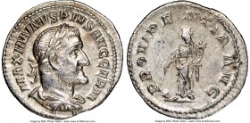 Maximinus I (AD 235-238). AR denarius (20mm, 6h). NGC Choice AU. Rome, AD 236-238. MAXIMINVS PIVS AVG GERM, laureate, draped and cuirassed bust of Max...