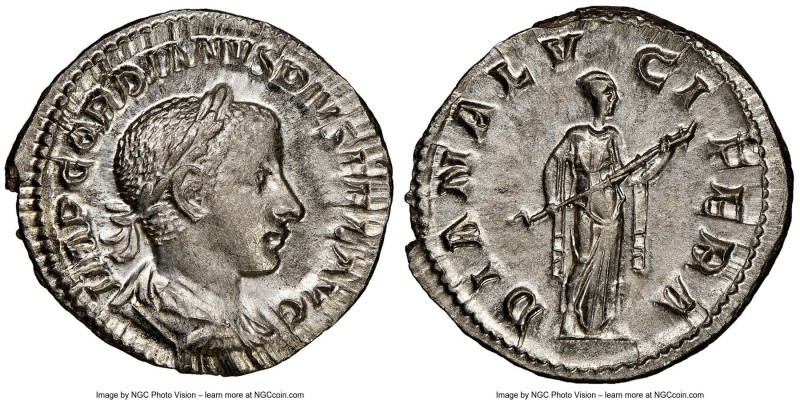 Gordian III (AD 238-244). AR denarius (20mm, 3.00 gm, 7h). NGC MS 5/5 - 4/5. Rom...