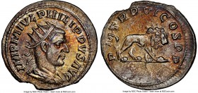 Philip I (AD 244-249). AR antoninianus (24mm, 4.24 gm, 11h) NGC MS S 5/5 - 5/5. Rome, 1st officina, AD 247-248. IMP PHILIPPVS AVG, radiate, draped, an...