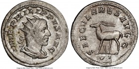 Philip I (AD 244-249). AR antoninianus (23mm, 4.46 gm, 12h). NGC MS 5/5 - 4/5. Rome, 6th officina, Millennium Issue, AD 248. IMP PHILIPPVS AVG, radiat...