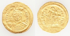 Justinian I the Great (AD 527-565). AV solidus (22mm, 4.42 gm, 6h). Choice VF. Constantinople, 10th officina, ca. AD 545-565. D N IVSTINI-ANVS PP AVG,...