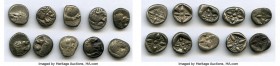 ANCIENT LOTS. Greek. Ionia. Miletus. Ca. late 6th-5th centuries BC. Lot of ten (10) AR 1/12th staters or obols. VG-VF. Milesian standard. Forepart of ...