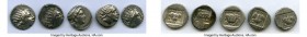 ANCIENT LOTS. Greek. Carian Islands. Rhodes. Ca. 88-84 BC. Lot of five (5) AR drachms. VF. Includes: (5) Plinthophoric standard, AR drachms. Various m...