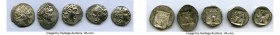 ANCIENT LOTS. Greek. Carian Islands. Rhodes. Ca. 88-84 BC. Lot of five (5) AR drachms. VF. Includes: (5) Plinthophoric standard, AR drachms. Various m...