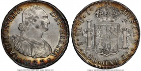 Charles IV 8 Reales 1807 So-FJ AU Details (Cleaned) NGC, Santiago mint, KM51. Peripheral toning in blue, red and gold. 

HID09801242017

© 2020 He...