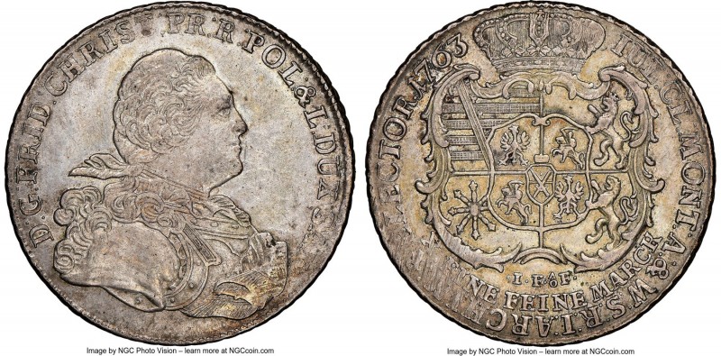 Saxony. Friedrich Christian Taler 1763-IFoF AU58 NGC, Leipzig mint, KM962, Dav-2...