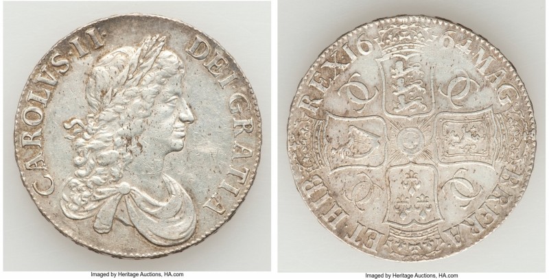 Charles II Crown 1664 XF (Obverse Polished, Tooled), KM422.1, S-3355. 36.9mm. 29...