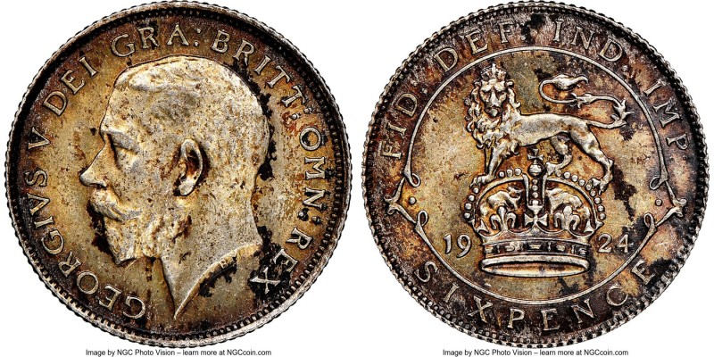 George V Pair of Certified 6 Pence 1924 NGC, 1) 6 Pence - MS65 2) 6 Pence - MS64...