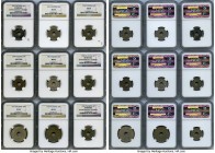 British Mandate 17-Piece Lot of Certified Assorted Issues NGC, 1) 5 Mils 1934 - AU50, KM3 2) 5 Mils 1935 - AU55, KM3 3) 5 Mils 1935 - VF Details (Envi...