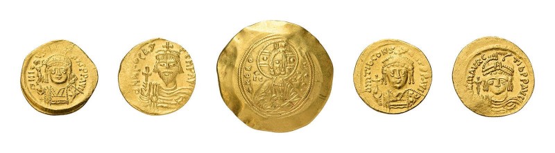 5 Goldmünzen Byzanz. Dabei Solidus Tiberius Constantinus 578-582, SolidusJustina...