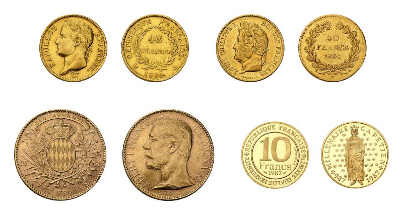35 Goldmünzen. Dabei 31 x 10 Francs, 2 x 40 Francs Frankreich. Jeweilsunterschie...