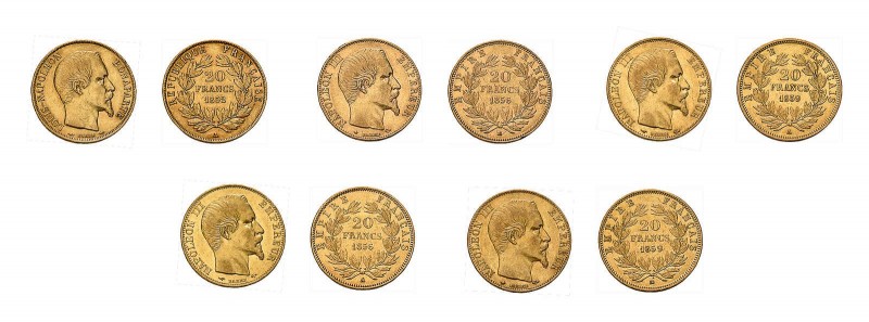 49 x 20 Francs Frankreich Napoleon III. 1852 - 1860. Jeweils unterschiedliche Ja...