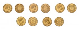 49 x 20 Francs Frankreich Napoleon III. 1852 - 1860. Jeweils unterschiedliche Jahrgänge und Erhaltungen.