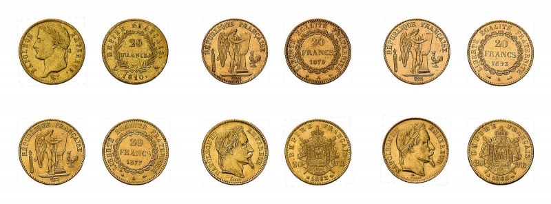 72 x 20 Francs Frankreich. Dabei 1 x 20 Francs Napoleon I. 1810 A, 32 x 20 Franc...