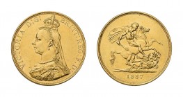Victoria, 1837-1901, 5 Pounds 1887, London. Jubilee head, Fb. 390, 36,6 g Feingold.