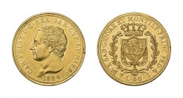 Carlo Felice, 1821-1831. 80 Lire 1824 P, Genova. 25.8 g. Fb. 1133. Sehr selten. Nur 3'904 Exemplare geprägt.