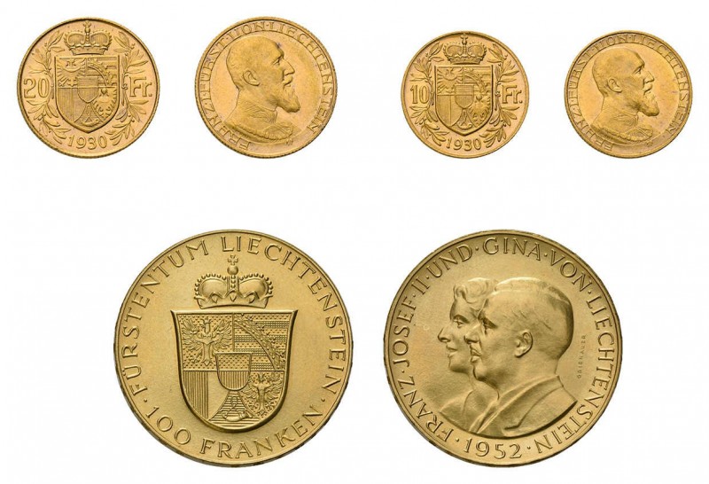 Franz I. 1929-1938. 10 Franken 1930 und 20 Franken 1930. Dazu 100 FrankenFranz J...
