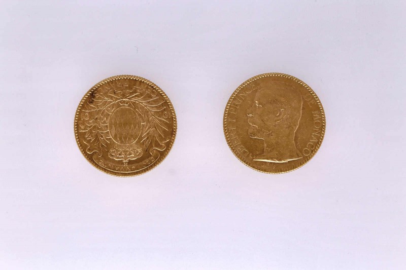 2 x 100 Francs 1896 und 1901 Monaco. Zusammen ca. 58,1 g.f.
