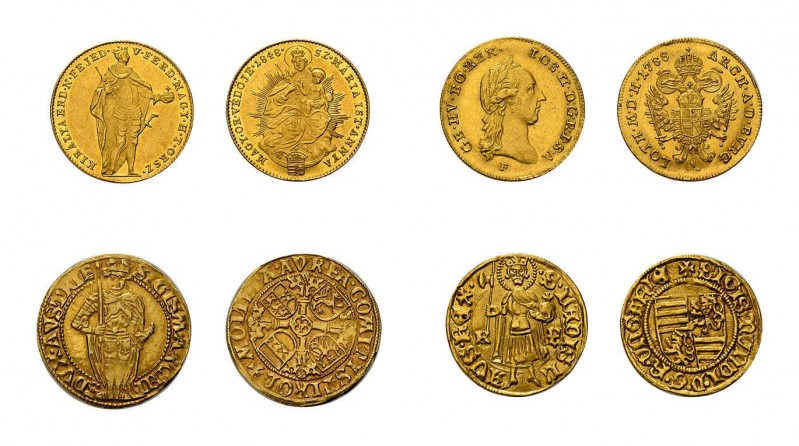 4 Goldmünzen Österreich. Dabei Ungarn Dukat 1848 KB (Fr. 1072), Dukat Joseph II....