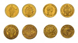 4 Goldmünzen Österreich. Dabei Ungarn Dukat 1848 KB (Fr. 1072), Dukat Joseph II. 1788 F, Hall, selten. Dazu 2 Goldgulden o.J. Erzherzog Sigismund.