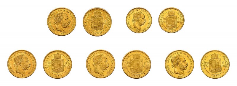 51 Goldmünzen Österreich-Ungarn. Dabei 2 x 4 Florin 1885 und 21 x 8 Florin1870 -...
