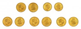 51 Goldmünzen Österreich-Ungarn. Dabei 2 x 4 Florin 1885 und 21 x 8 Florin1870 - 1891 ohne 1872. Dazu 2 x 4 Forint 1877 und 1888 sowie 26 x 8 Forint18...