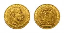 Franz Joseph I., 1848-1916. 100 Kronen 1907 KB, Kremnitz, auf das 40jährige Krönungsjubiläum. Originalprägung. Fb. 95.