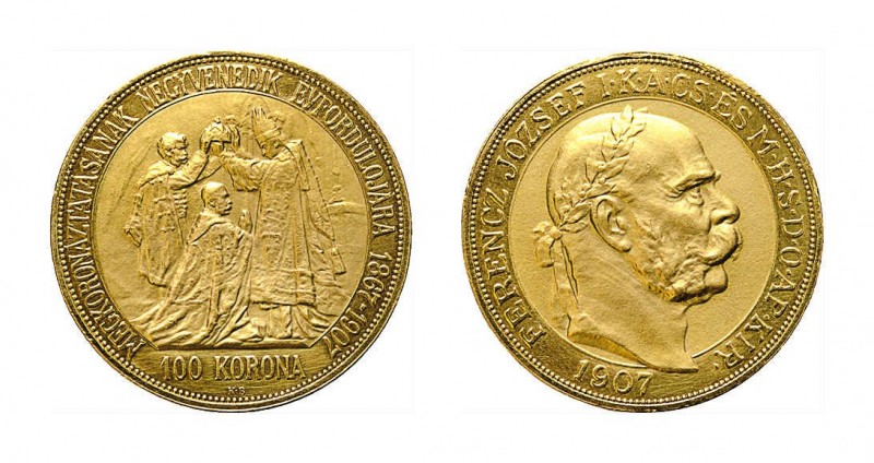 Franz Josef I., 1848-1916. 100 Kronen 1907 KB, Kremnitz, auf das 40jährige Krönu...