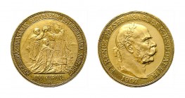 Franz Josef I., 1848-1916. 100 Kronen 1907 KB, Kremnitz, auf das 40jährige Krönungsjubiläum als König von Ungarn. ca. 30,5 g.f.