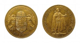 Franz Joseph I. 1848 - 1916, 100 Kronen 1908 KB Kremnitz. Frühwald 2055.ca. 30,5 g.f.