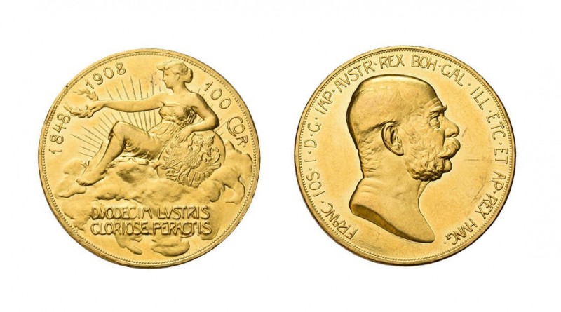 Franz Josef I., 1848-1916, 100 Kronen 1908, Wien, auf sein 60jähriges Regierungs...