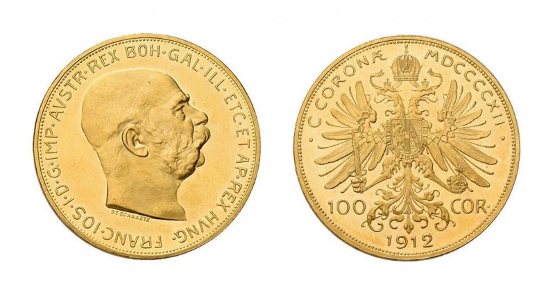 Franz Joseph I. 1848 - 1916, 100 Kronen 1912 Wien, Fr. 1920, 33,9 g. Prachtexemp...