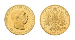 Franz Joseph I. 1848 - 1916, 100 Kronen 1912 Wien, Fr. 1920, 33,9 g. Prachtexemplar, minimale Kratzer.