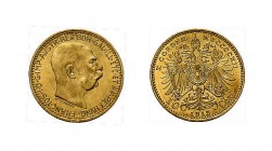 10 Kronen Österreich von 1912 in Gold. Insgesamt 100 Exemplare. Es handelt sich um offizielle Nachprägungen, welche von der Münze Österreich AG zu Anl...