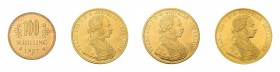 4 Goldmünzen Österreich. Dabei 3 x 4 Dukaten 1915 und 1 x 100 Schilling 1927. Zusammen ca. 62,6 g.f.